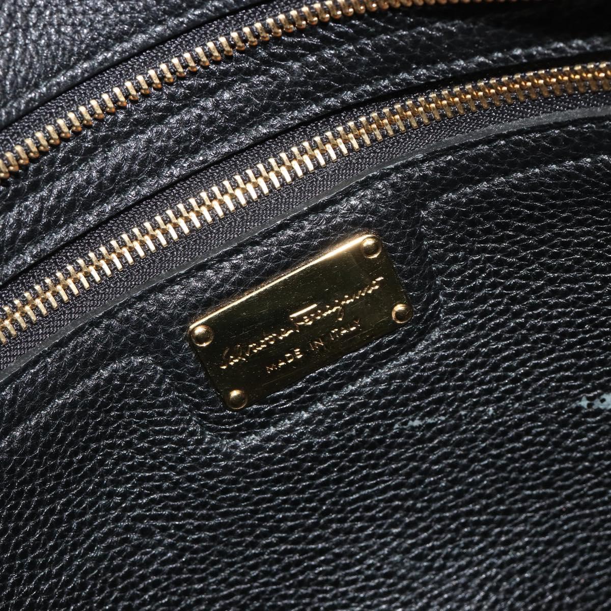 Salvatore Ferragamo Gancini Tote Bag Leather Black Gold Auth gh2138