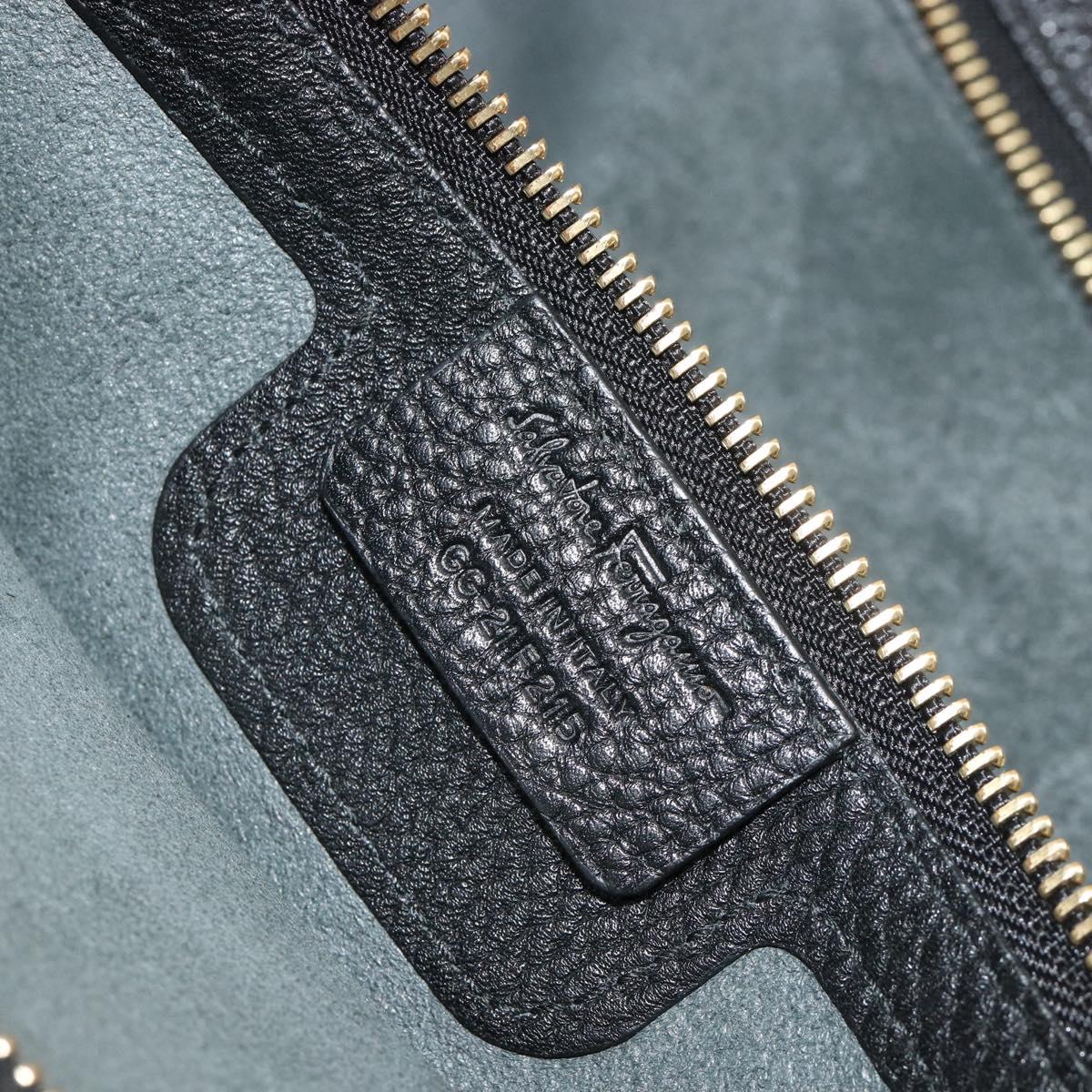 Salvatore Ferragamo Gancini Tote Bag Leather Black Gold Auth gh2138
