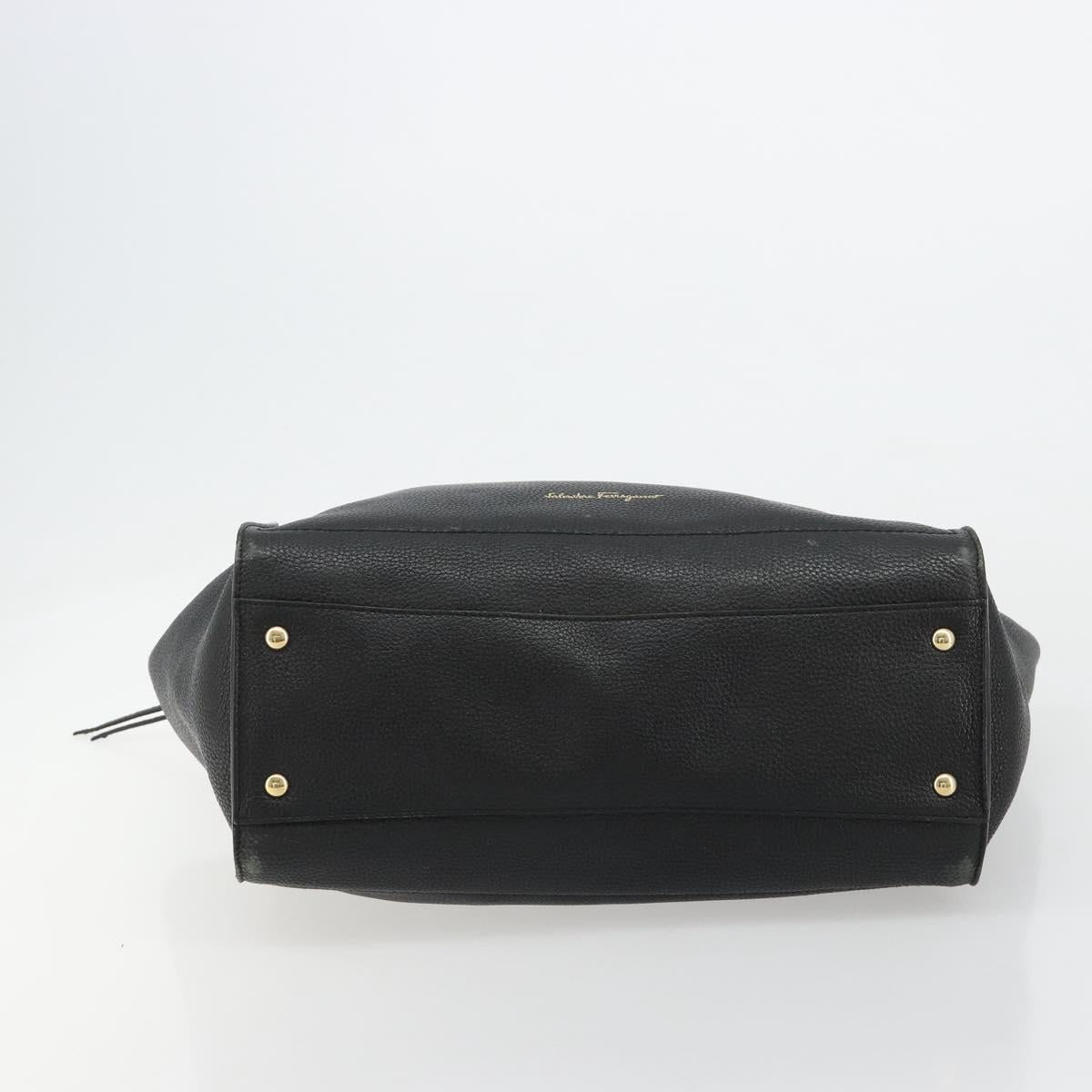 Salvatore Ferragamo Gancini Tote Bag Leather Black Gold Auth gh2138