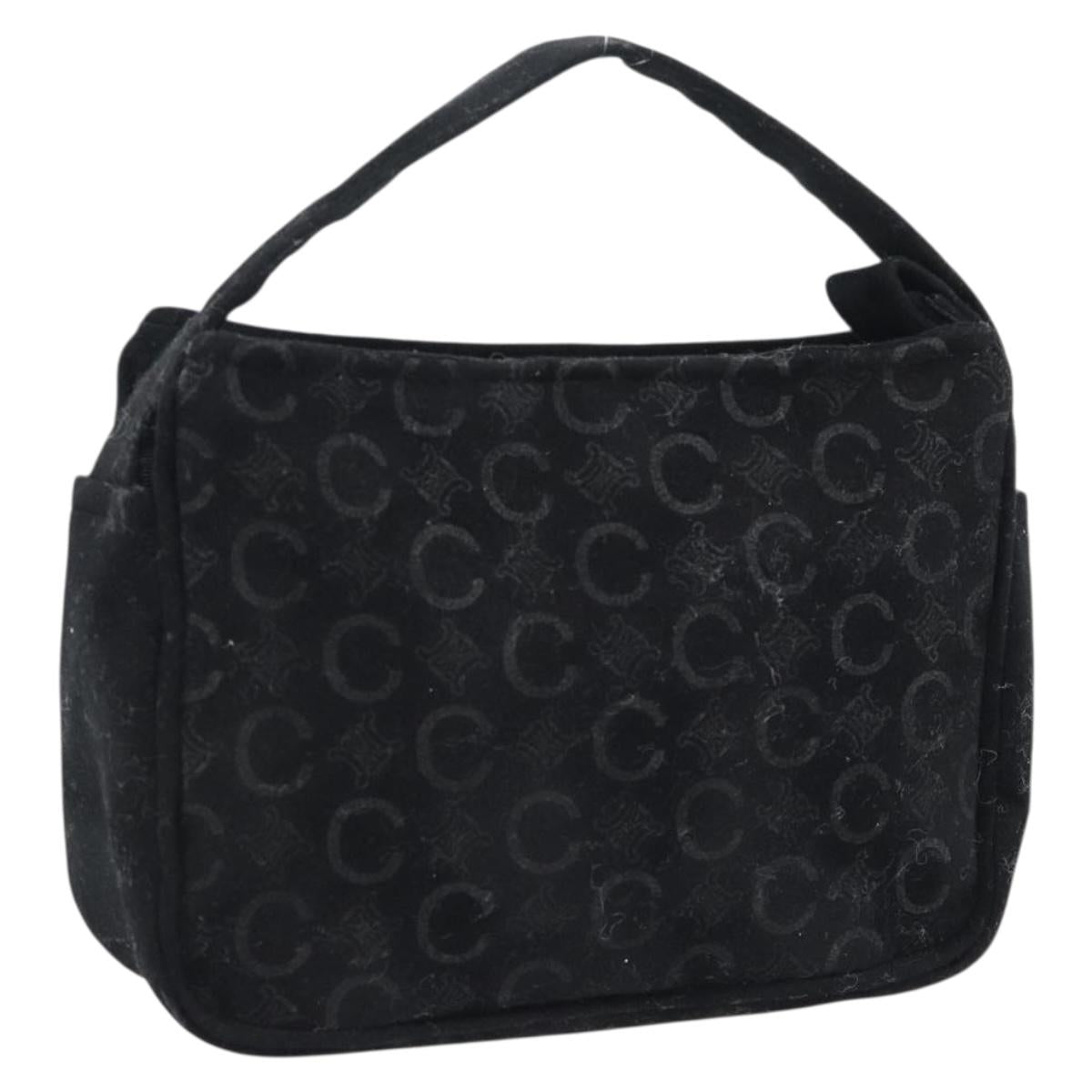 CELINE C Macadam Canvas Hand Bag Black Gold Auth gh2139A