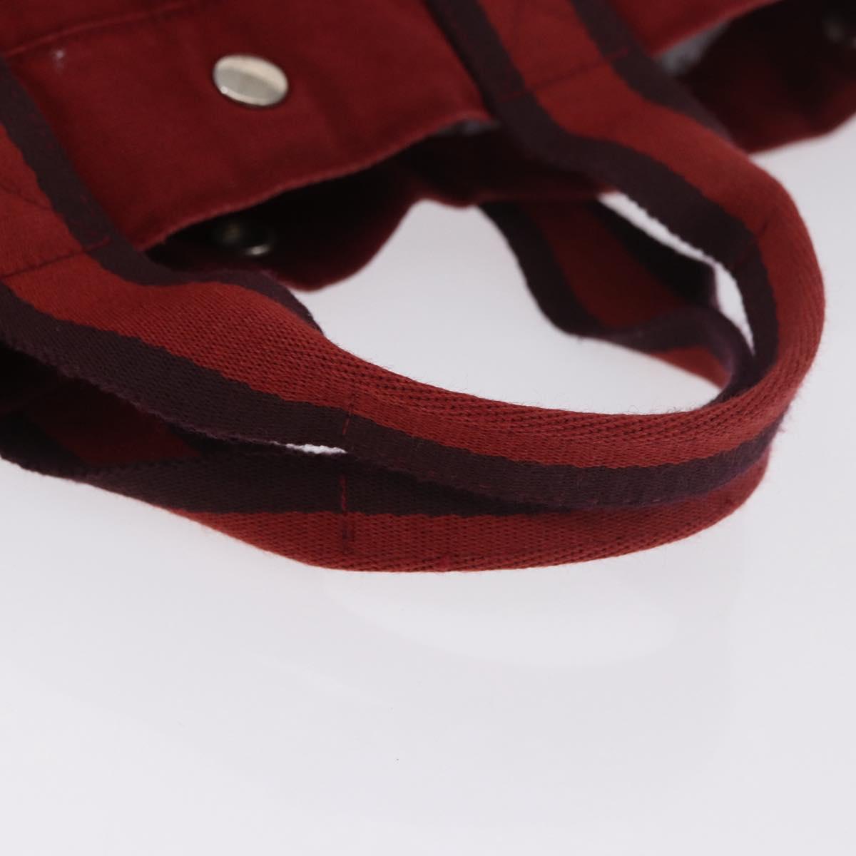 HERMES Fourre Tout MM Hand Bag Canvas Red Silver Auth gh2140