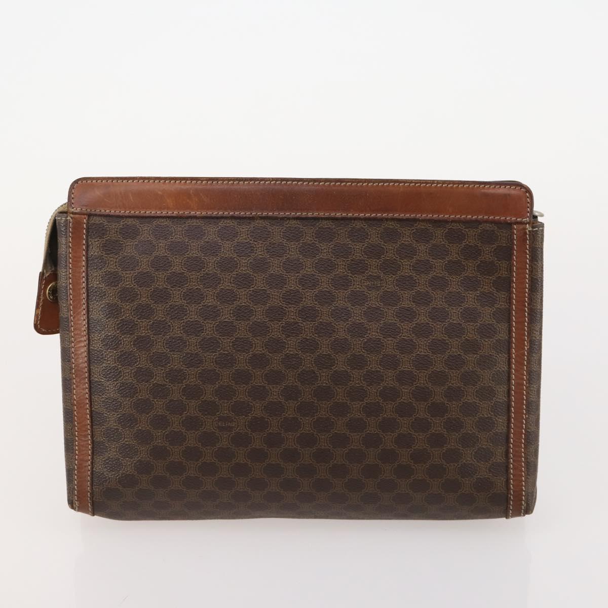 CELINE Macadam Canvas Clutch Bag PVC Leather 4 Set Brown Beige Auth gh2143