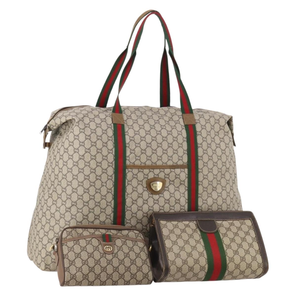 GUCCI GG Supreme GG Plus Supreme Web Sherry Line Bag PVC 3 Set Beige Auth gh2144