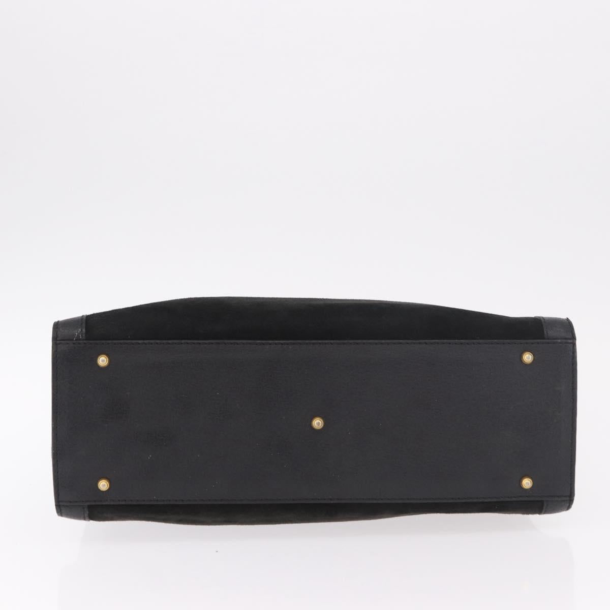 GUCCI Bamboo Hand Bag Suede Black Gold 002 1096 0260 Auth gh2145