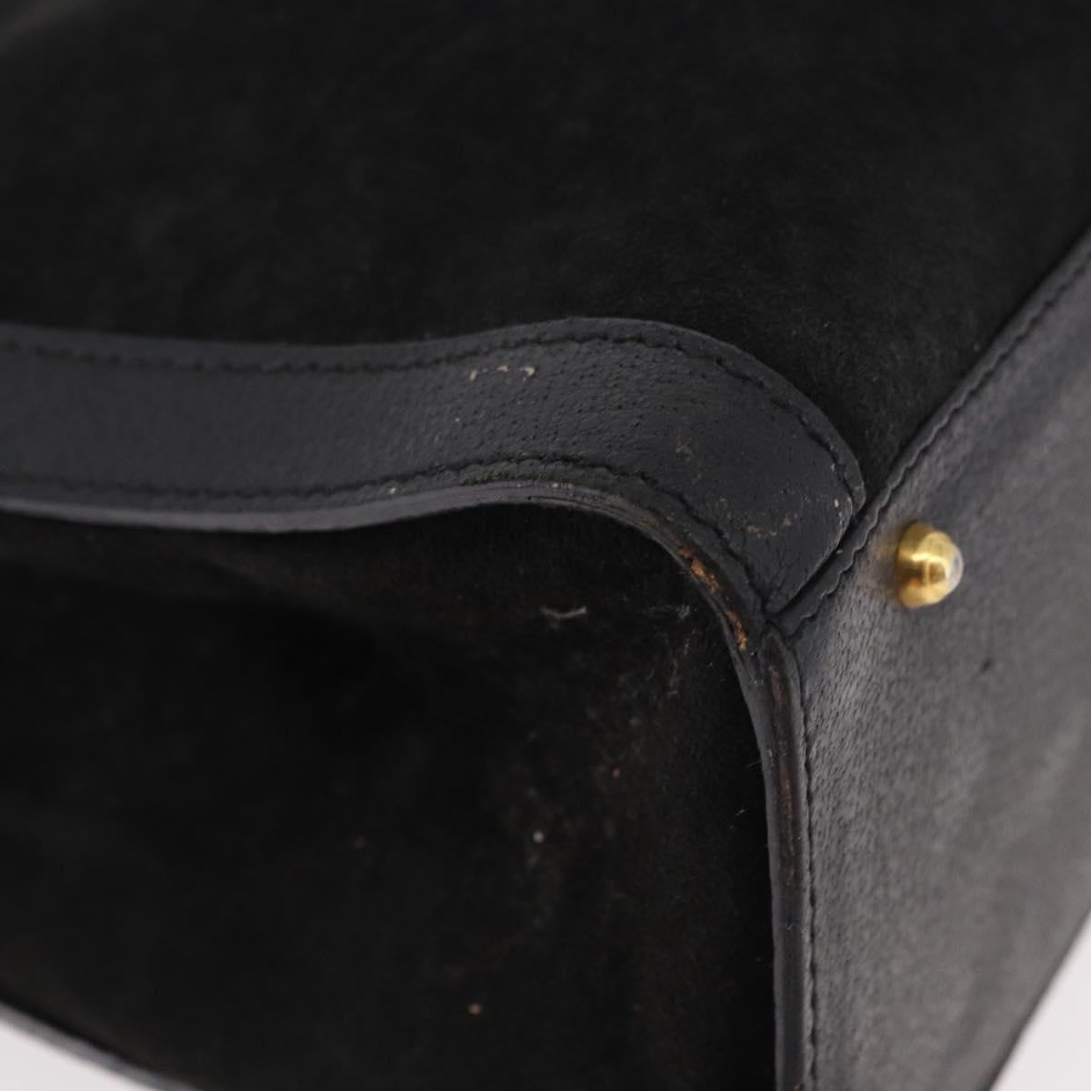 GUCCI Bamboo Hand Bag Suede Black Gold 002 1096 0260 Auth gh2145