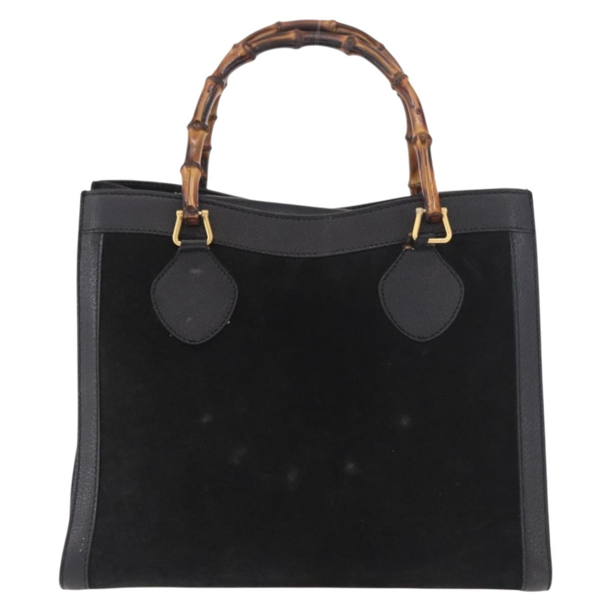 GUCCI Bamboo Hand Bag Suede Black Gold 002 1096 0260 Auth gh2145