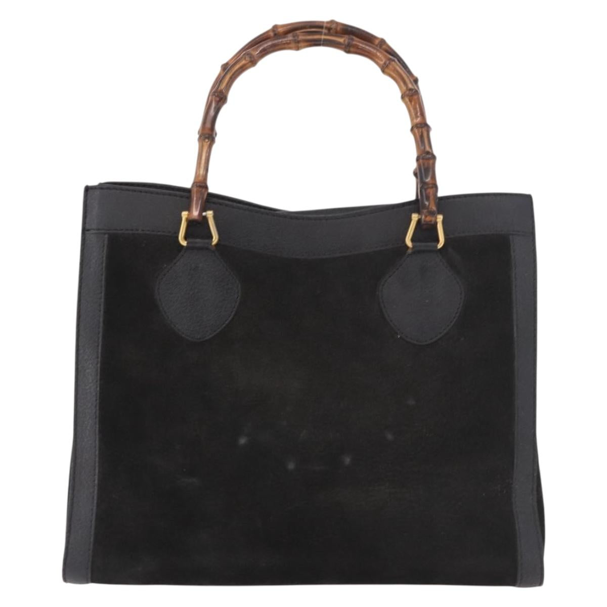 GUCCI Bamboo Hand Bag Suede Black Gold 002 1096 0260 Auth gh2145