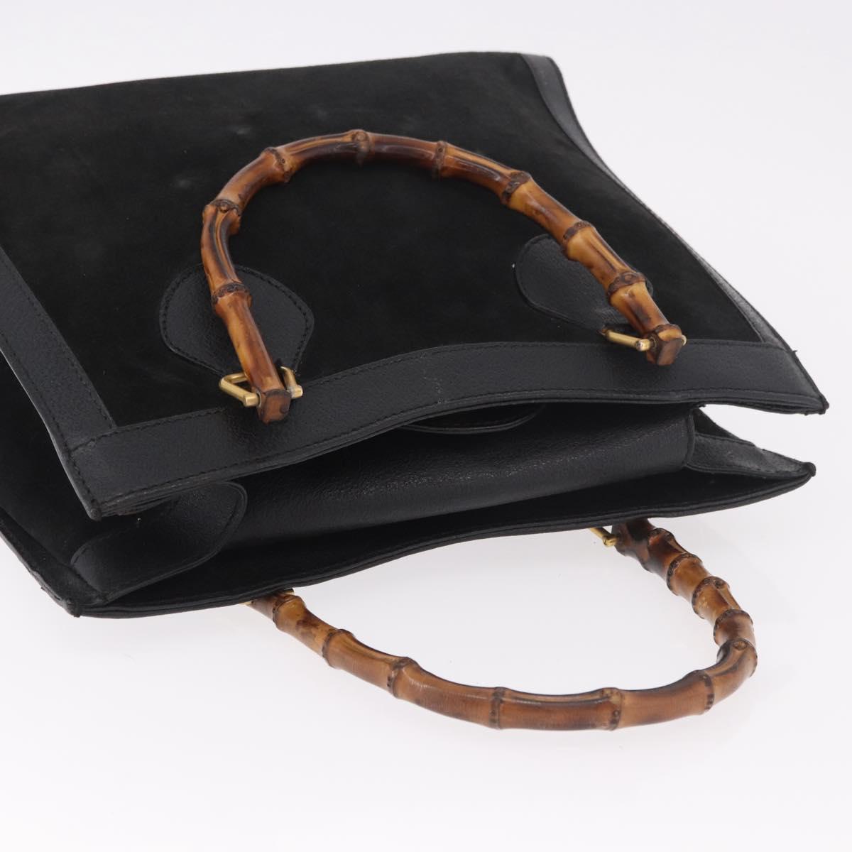 GUCCI Bamboo Hand Bag Suede Black Gold 002 1096 0260 Auth gh2145