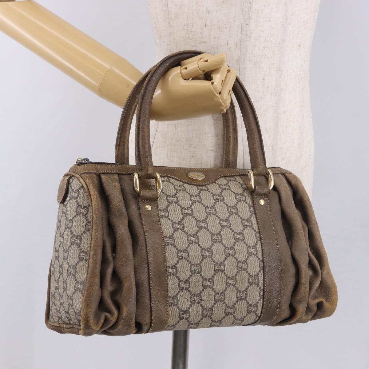 GUCCI GG Plus Supreme Hand Bag PVC Beige Gold Auth gh2146