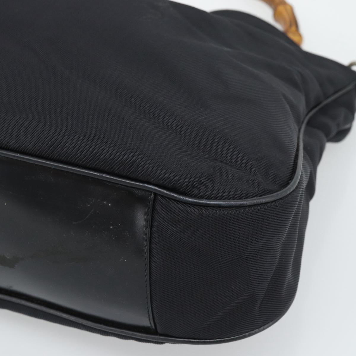 GUCCI Bamboo Hand Bag Nylon 2way Black Silver 001 1577 2615 Auth gh2147