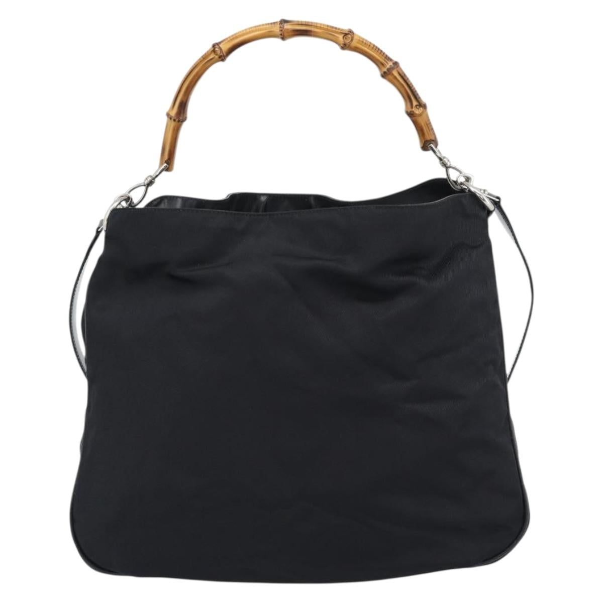 GUCCI Bamboo Hand Bag Nylon 2way Black Silver 001 1577 2615 Auth gh2147
