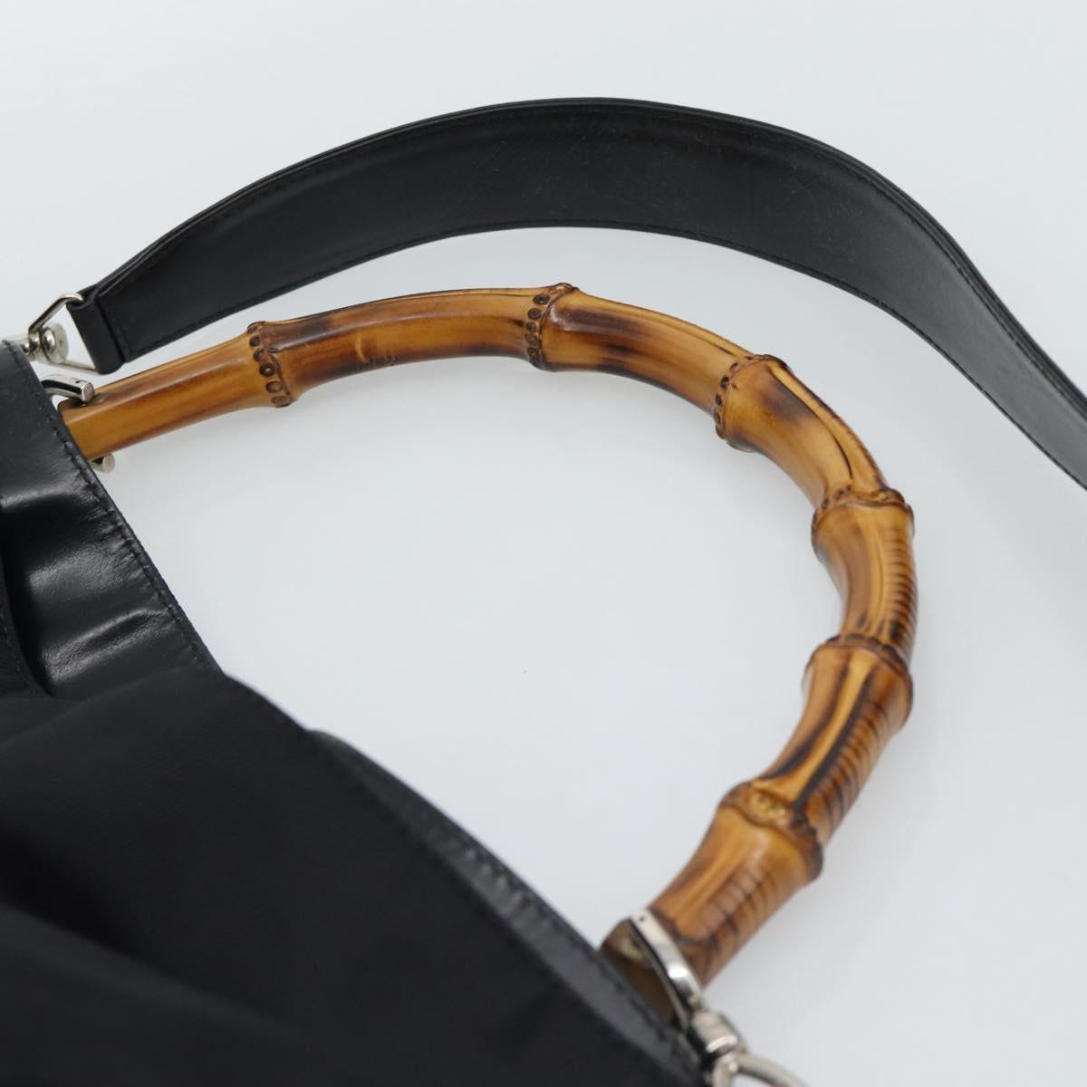 GUCCI Bamboo Hand Bag Nylon 2way Black Silver 001 1577 2615 Auth gh2147