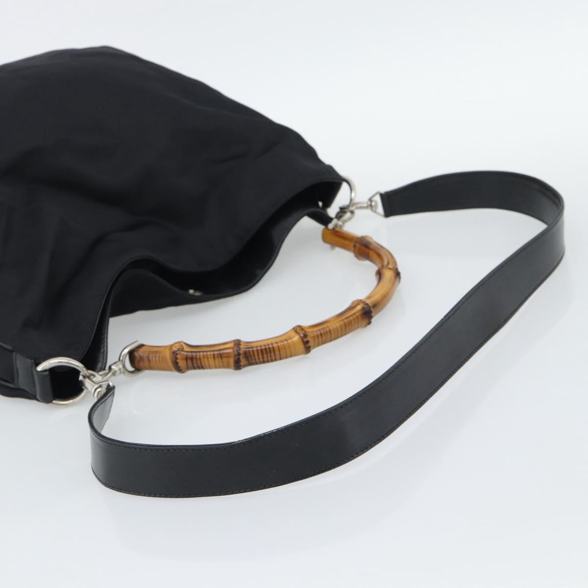 GUCCI Bamboo Hand Bag Nylon 2way Black Silver 001 1577 2615 Auth gh2147