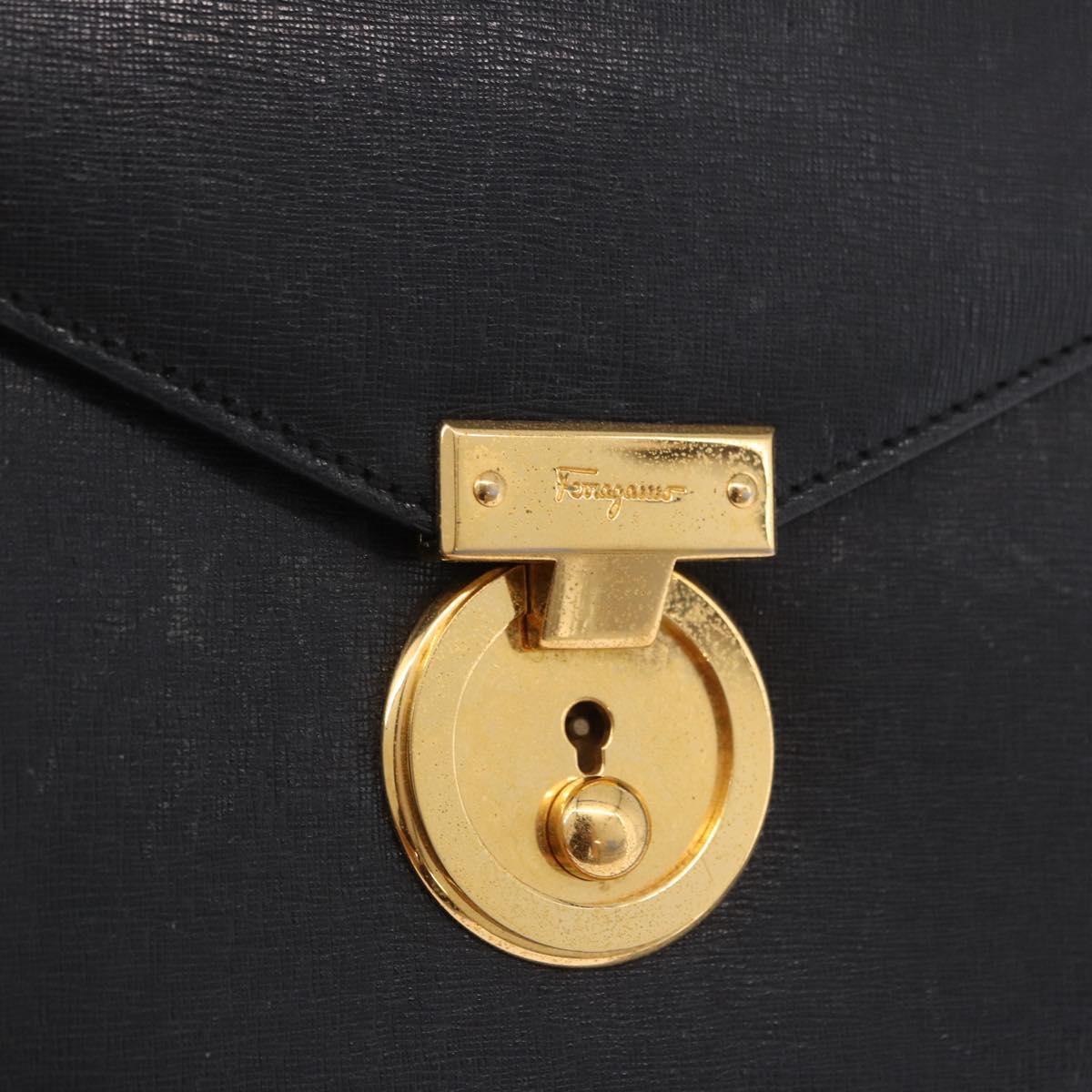 Salvatore Ferragamo Shoulder Bag Leather Black Gold Auth gh2148
