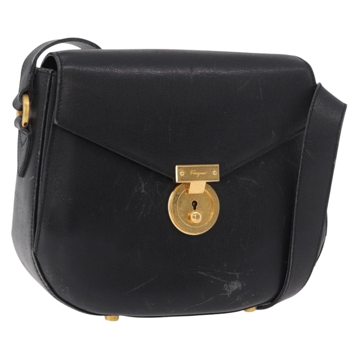 Salvatore Ferragamo Shoulder Bag Leather Black Gold Auth gh2148