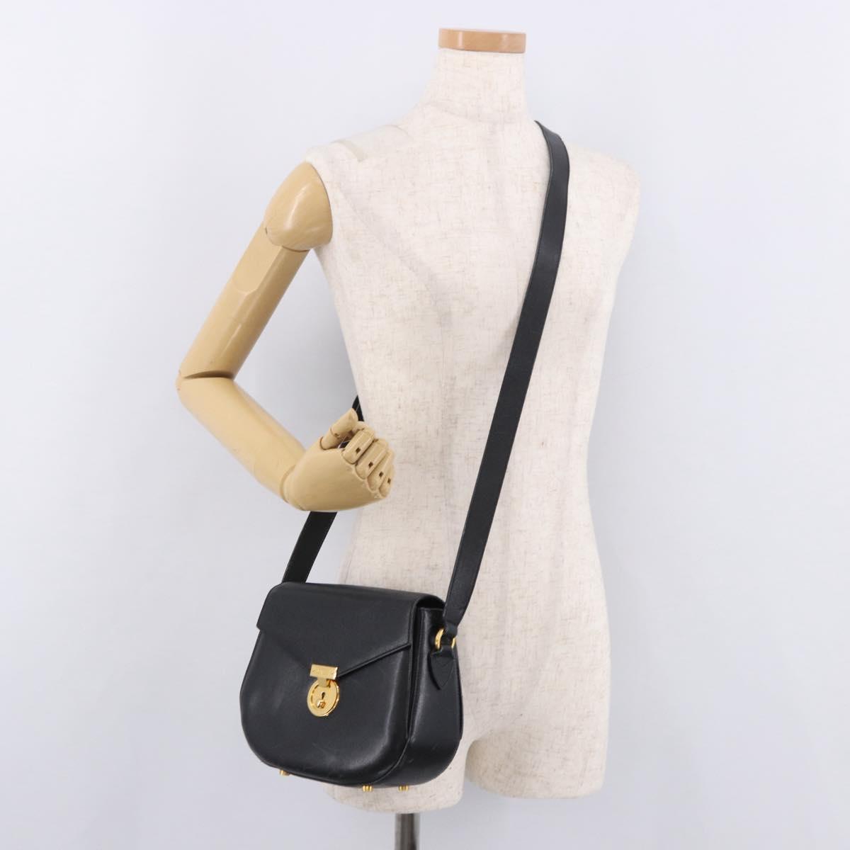 Salvatore Ferragamo Shoulder Bag Leather Black Gold Auth gh2148