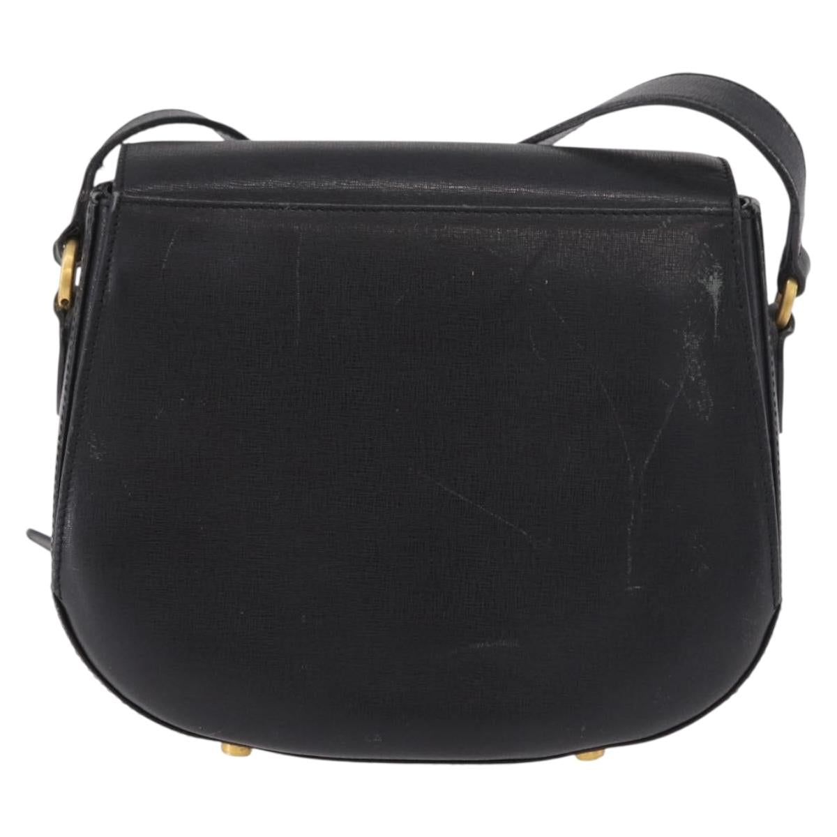 Salvatore Ferragamo Shoulder Bag Leather Black Gold Auth gh2148