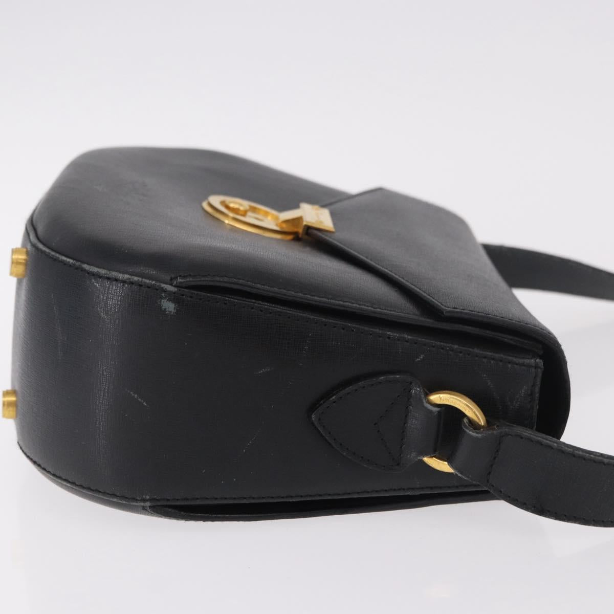 Salvatore Ferragamo Shoulder Bag Leather Black Gold Auth gh2148