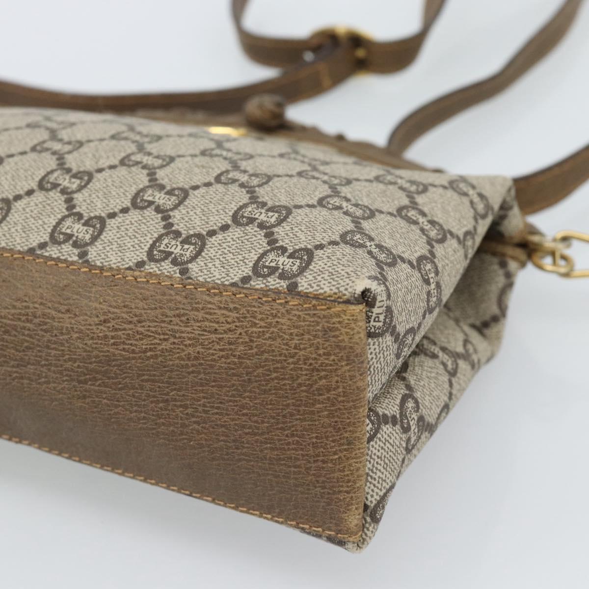 GUCCI GG Plus Supreme Shoulder Bag PVC Beige Gold Auth gh2149