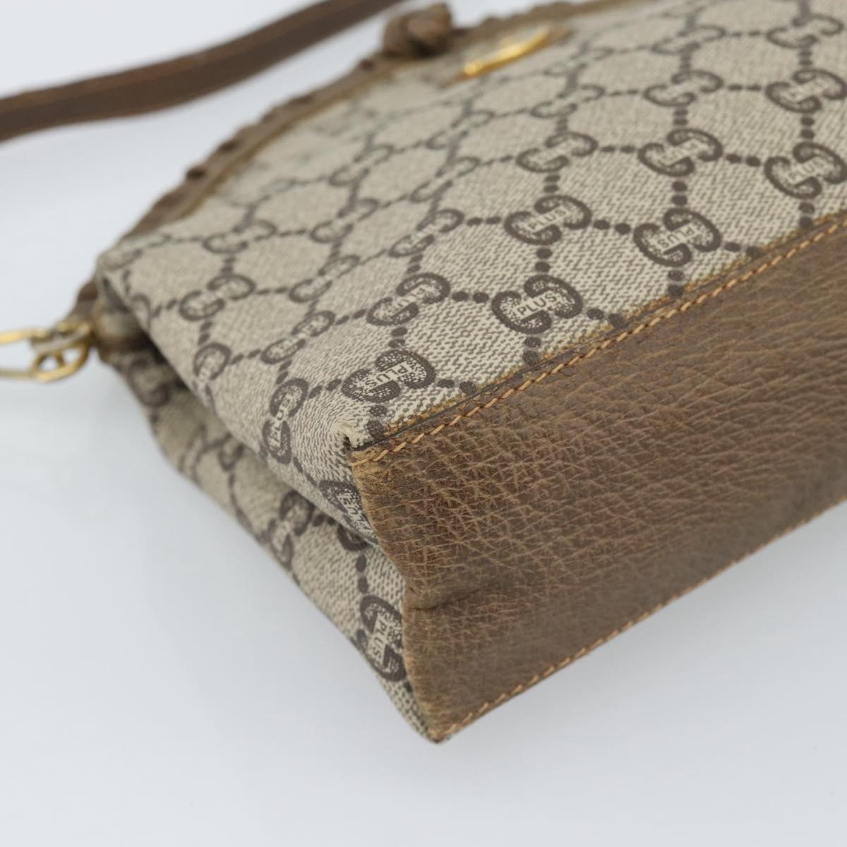 GUCCI GG Plus Supreme Shoulder Bag PVC Beige Gold Auth gh2149