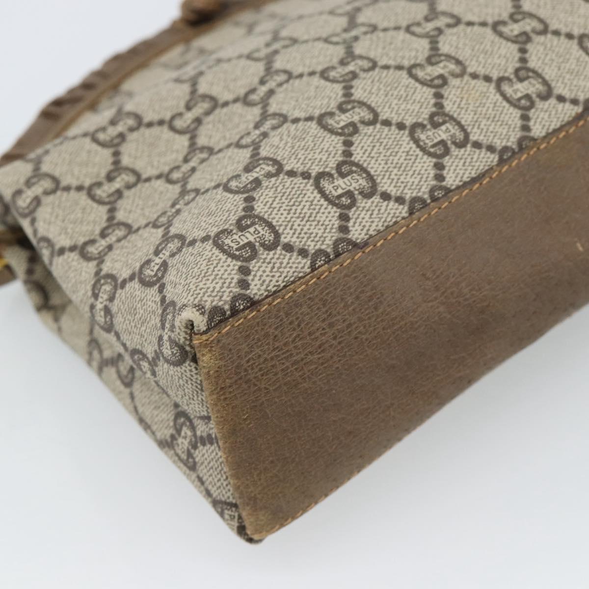 GUCCI GG Plus Supreme Shoulder Bag PVC Beige Gold Auth gh2149