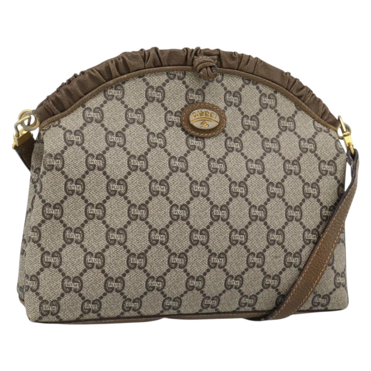 GUCCI GG Plus Supreme Shoulder Bag PVC Beige Gold Auth gh2149
