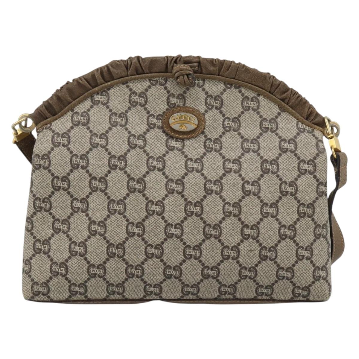 GUCCI GG Plus Supreme Shoulder Bag PVC Beige Gold Auth gh2149