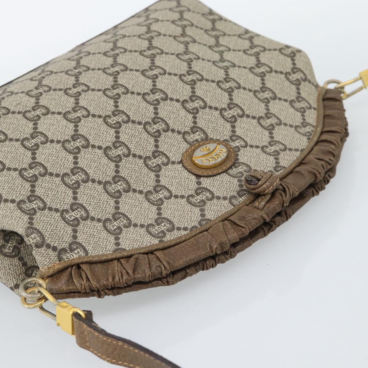 GUCCI GG Plus Supreme Shoulder Bag PVC Beige Gold Auth gh2149