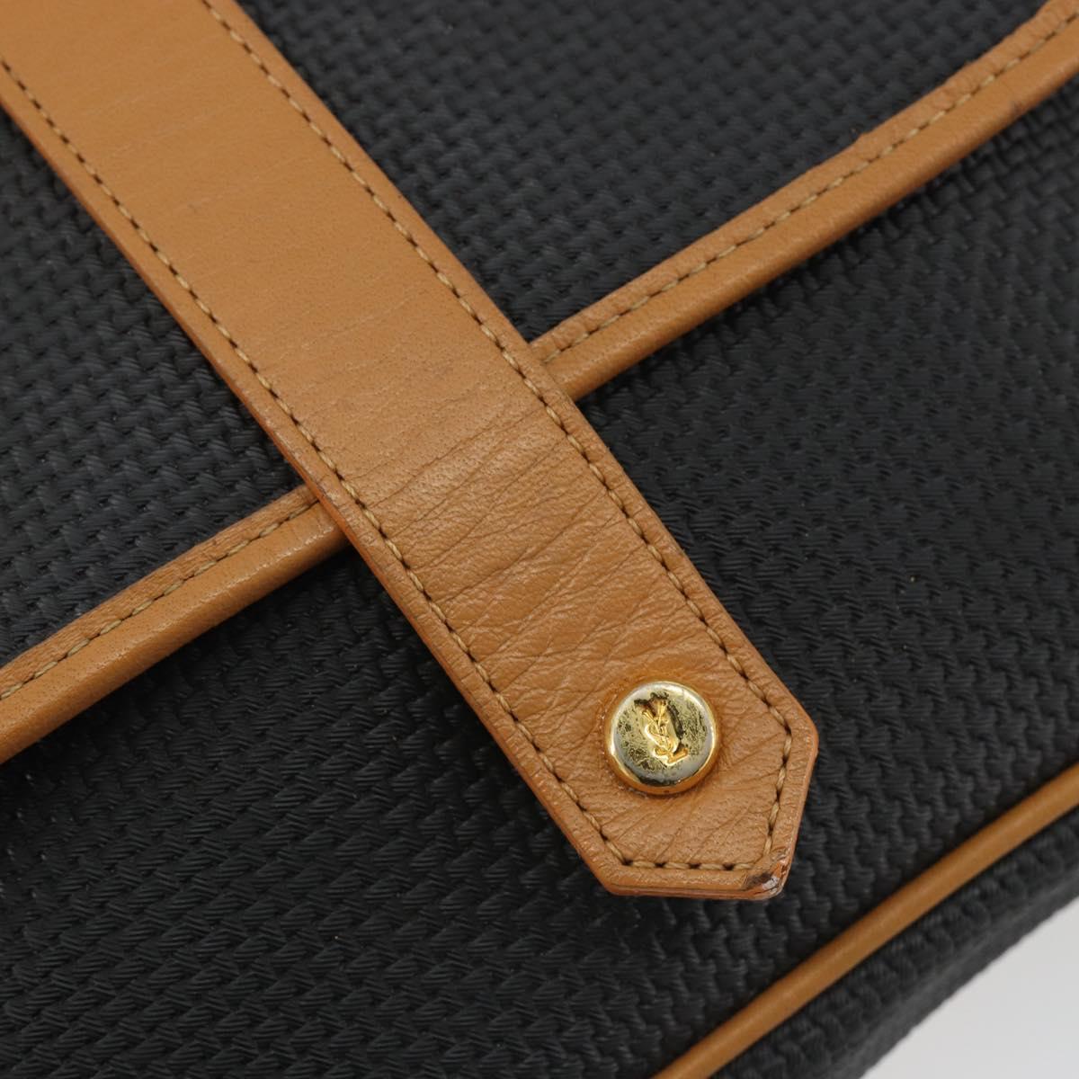 SAINT LAURENT Shoulder Bag PVC Canvas Black Gold Auth gh2150