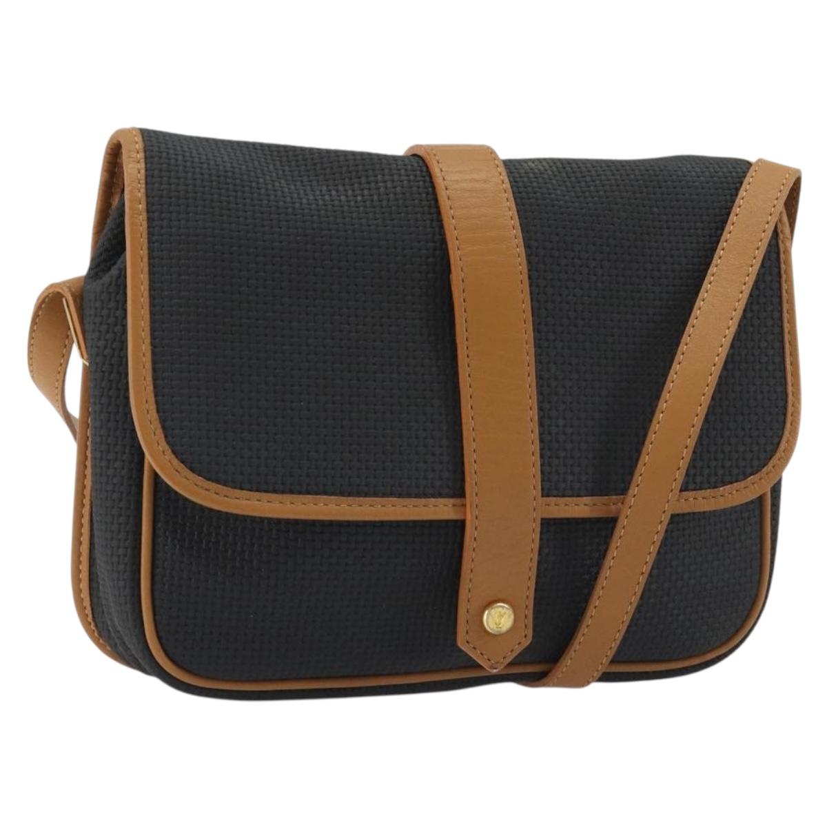 SAINT LAURENT Shoulder Bag PVC Canvas Black Gold Auth gh2150