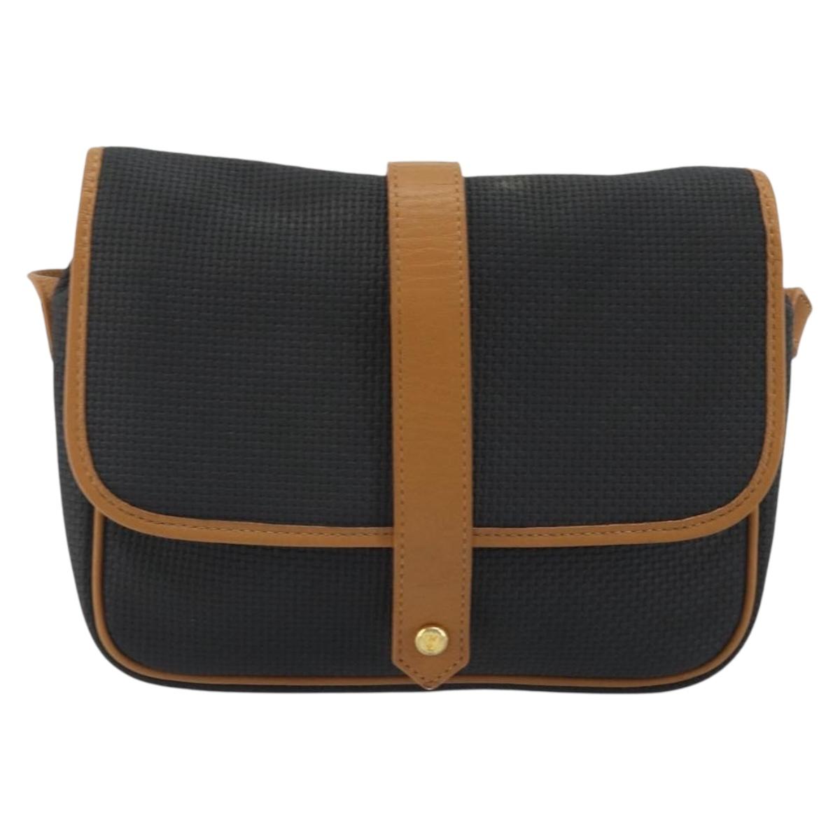 SAINT LAURENT Shoulder Bag PVC Canvas Black Gold Auth gh2150