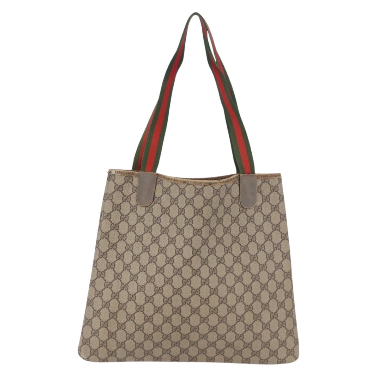 GUCCI GG Supreme Web Sherry Line Tote Bag PVC Beige 39 02 003 Auth gh2151