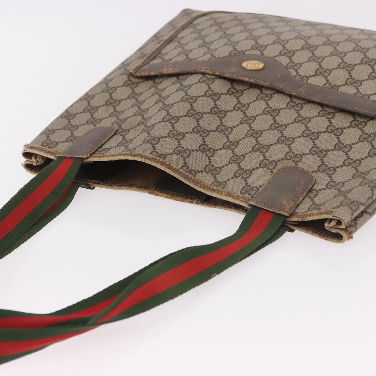 GUCCI GG Supreme Web Sherry Line Tote Bag PVC Beige 39 02 003 Auth gh2151