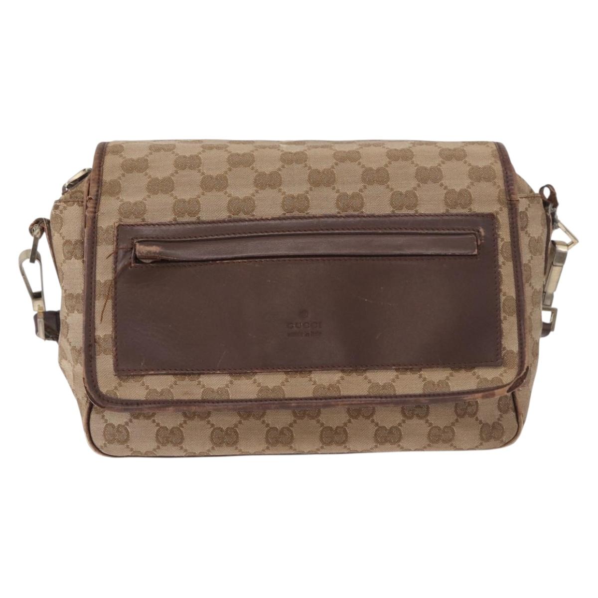GUCCI GG Canvas Shoulder Bag Beige Gold 001 0375 Auth gh2152