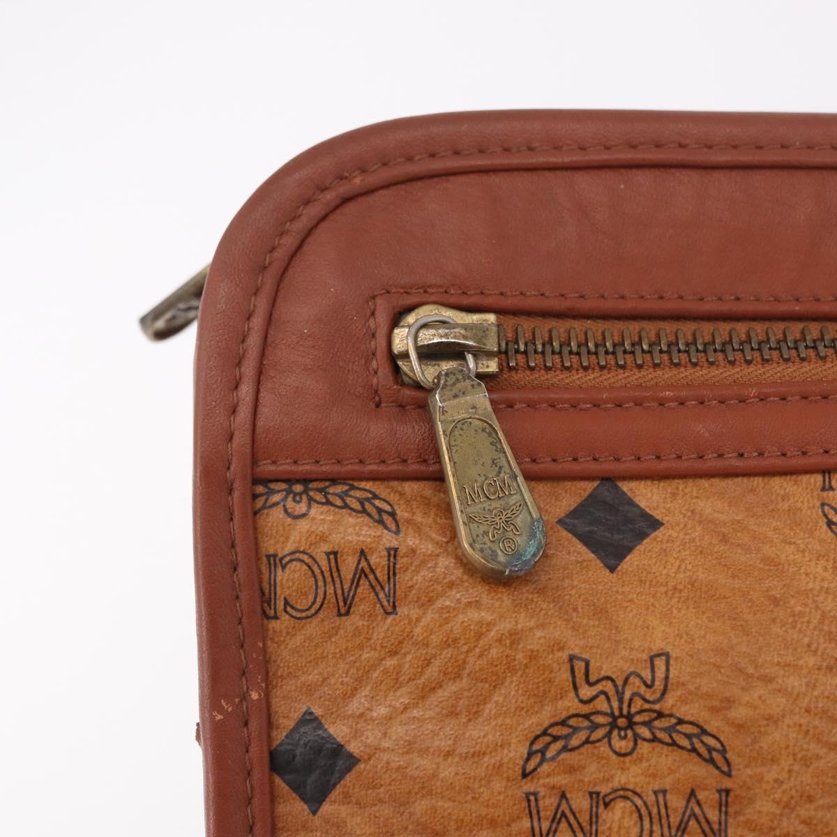 MCM Logogram Vicetos Clutch Bag PVC Leather Brown Gold Auth gh2154