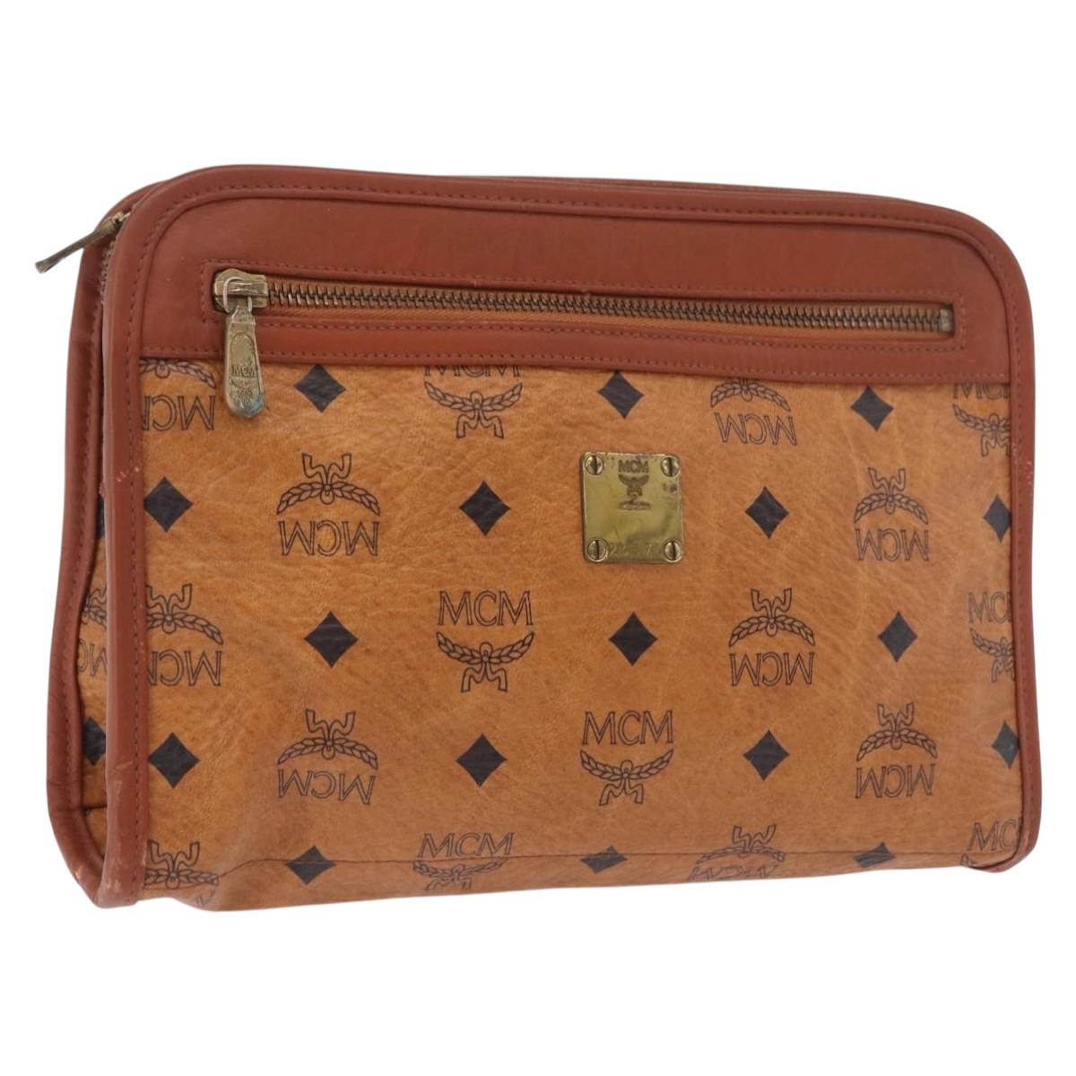 MCM Logogram Vicetos Clutch Bag PVC Leather Brown Gold Auth gh2154