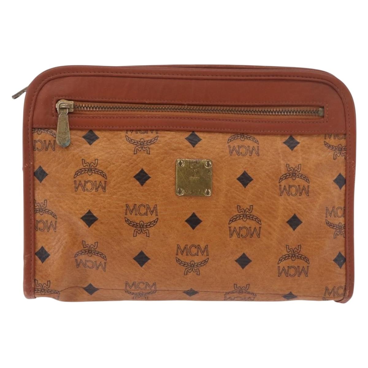MCM Logogram Vicetos Clutch Bag PVC Leather Brown Gold Auth gh2154