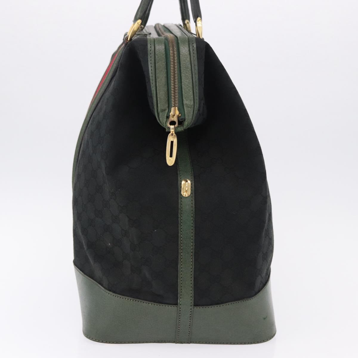 GUCCI GG Canvas Web Sherry Line Boston Bag Black Gold Auth gh2156A