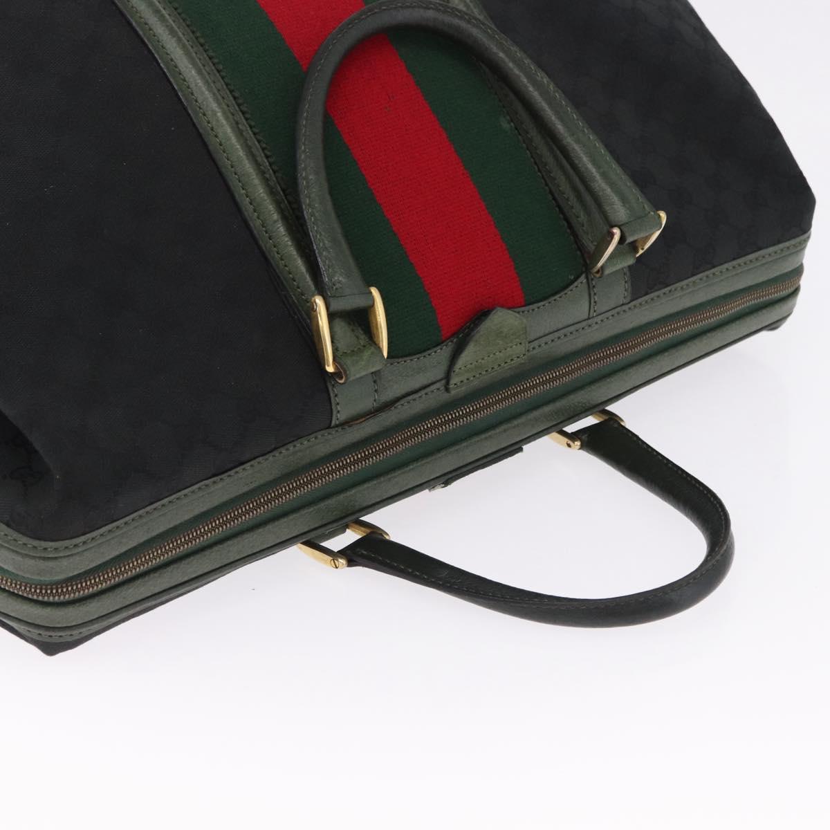 GUCCI GG Canvas Web Sherry Line Boston Bag Black Gold Auth gh2156A