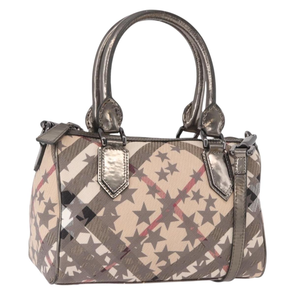 BURBERRY Nova Check Hand Bag PVC 2way Beige Auth gh2159A