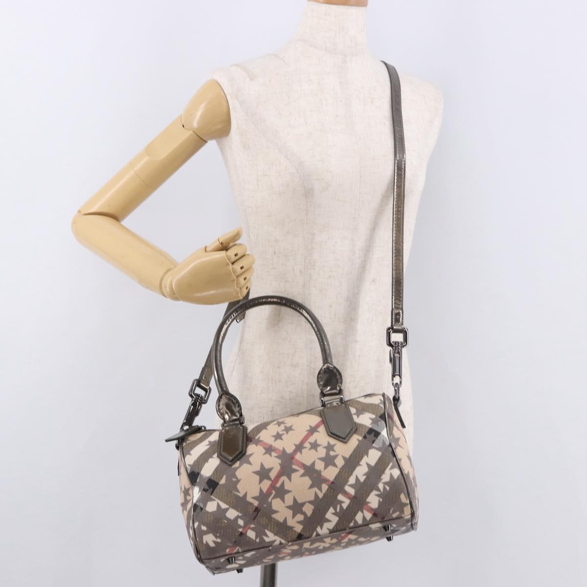 BURBERRY Nova Check Hand Bag PVC 2way Beige Auth gh2159A