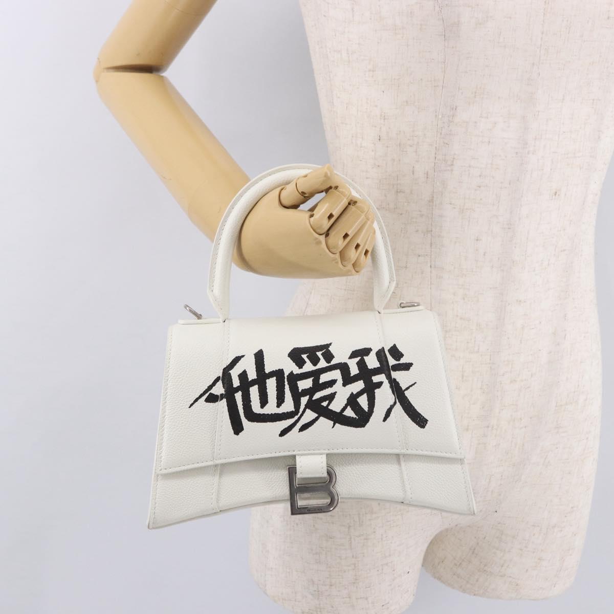 BALENCIAGA Hand Bag Leather White Silver 593546 Auth gh2160A