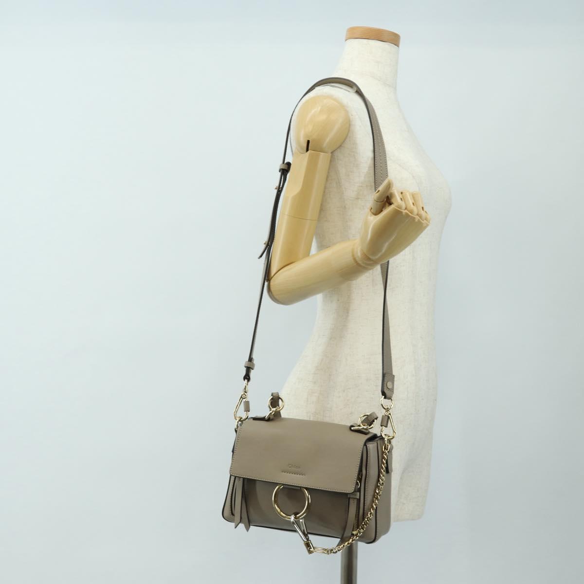 Chloe Faye Day Small Hand Bag Leather 2way Beige Gold Silver Auth gh2163V