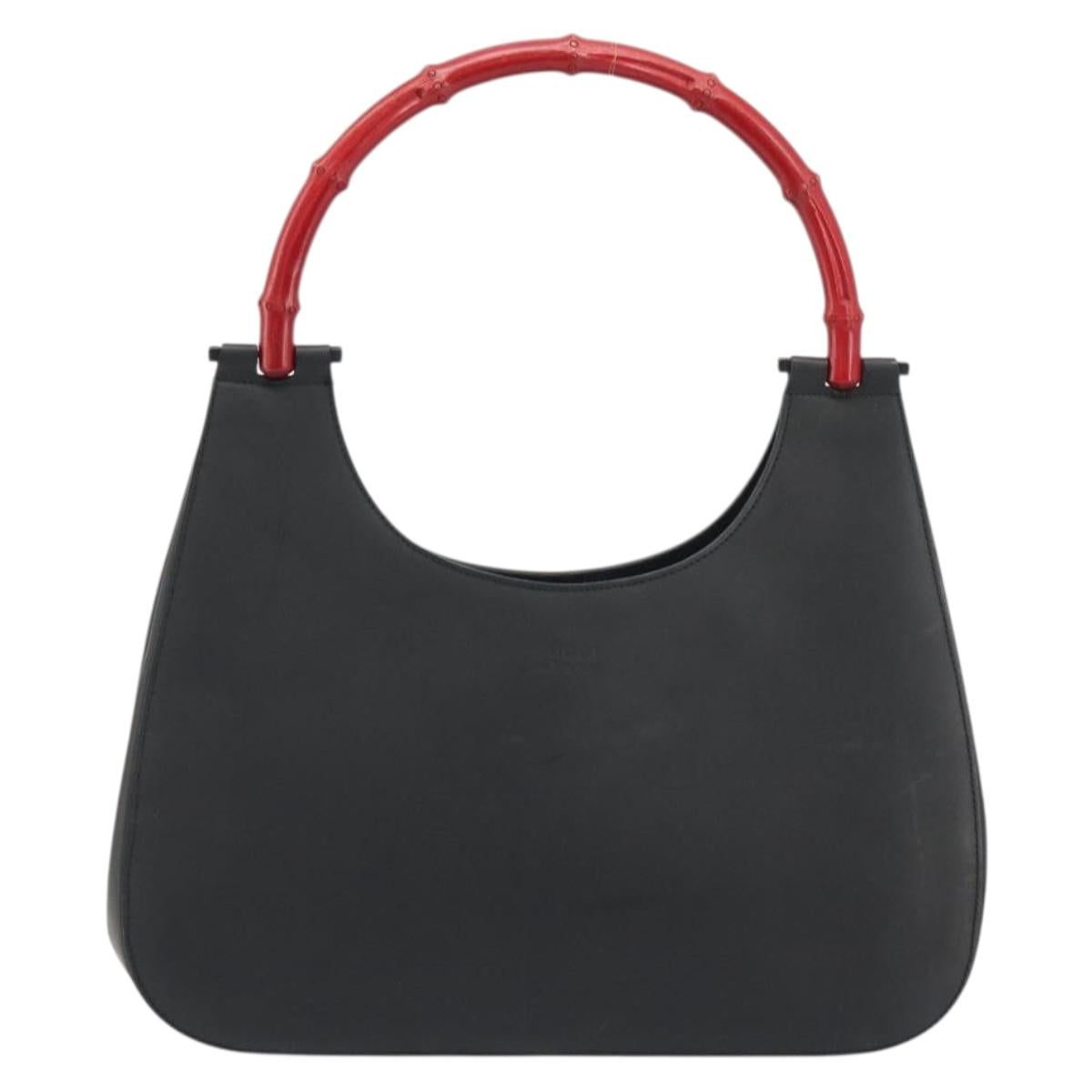 GUCCI Bamboo Hand Bag Leather Black Red Silver 001 3739 Auth gh2164A