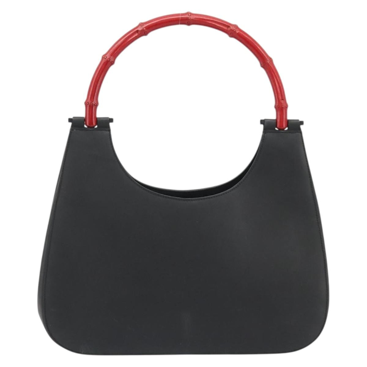 GUCCI Bamboo Hand Bag Leather Black Red Silver 001 3739 Auth gh2164A