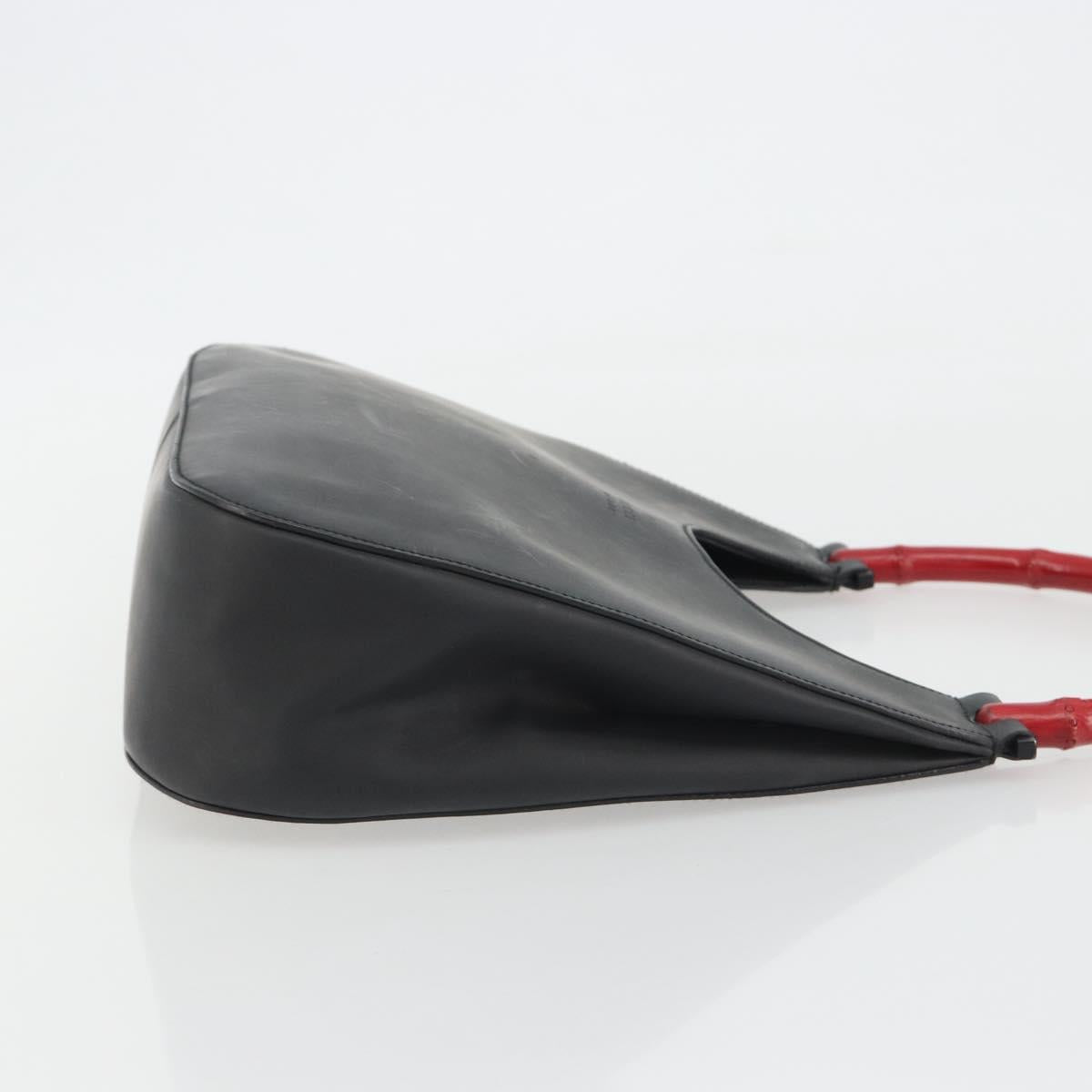 GUCCI Bamboo Hand Bag Leather Black Red Silver 001 3739 Auth gh2164A