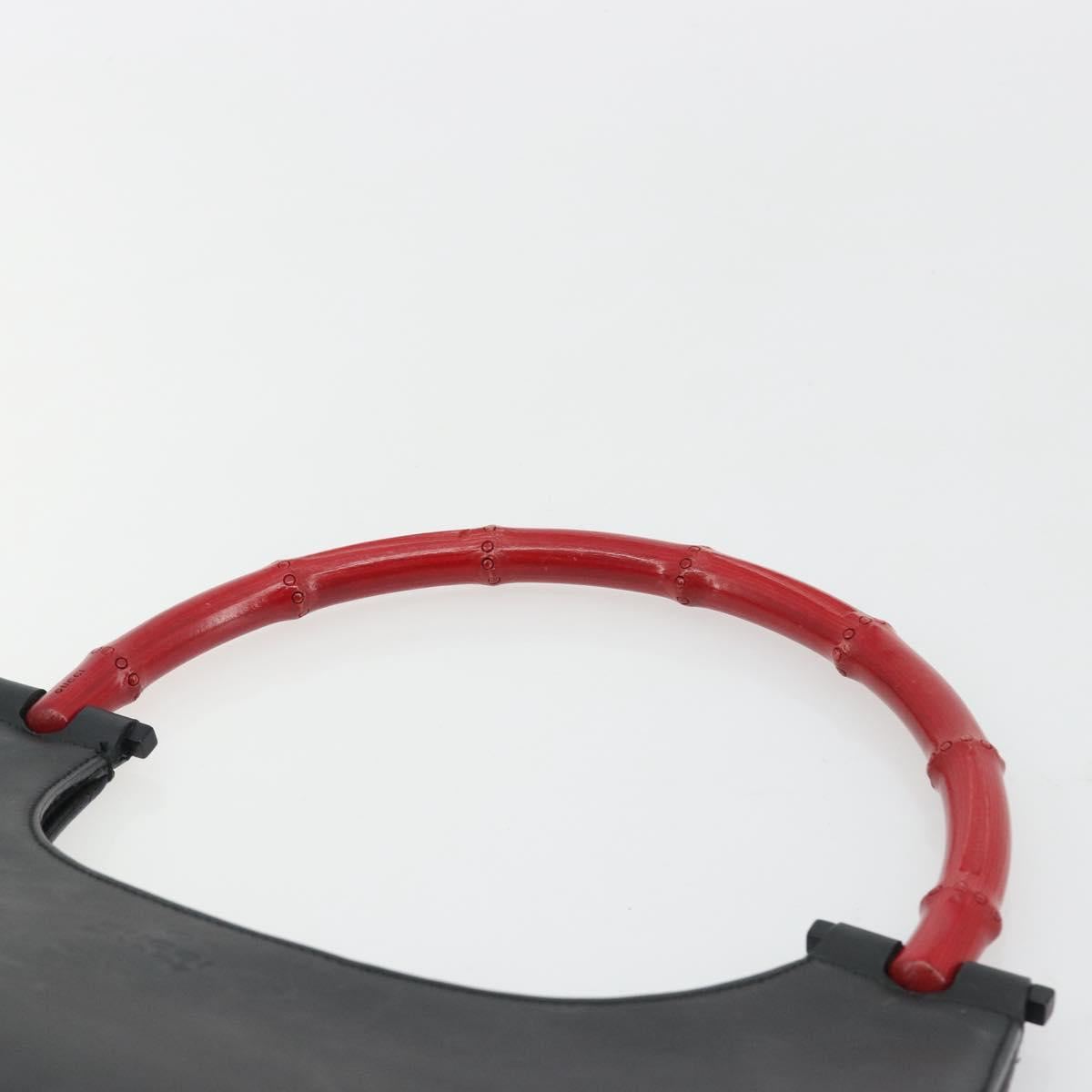 GUCCI Bamboo Hand Bag Leather Black Red Silver 001 3739 Auth gh2164A