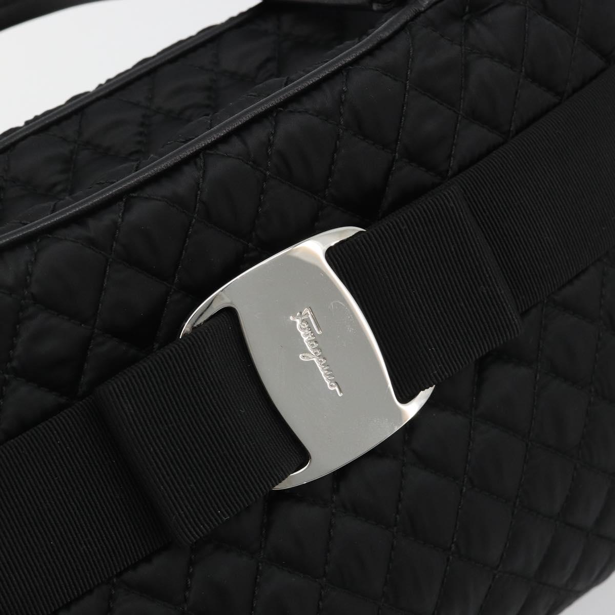 Salvatore Ferragamo Hand Bag Nylon Black Silver Auth gh2165A