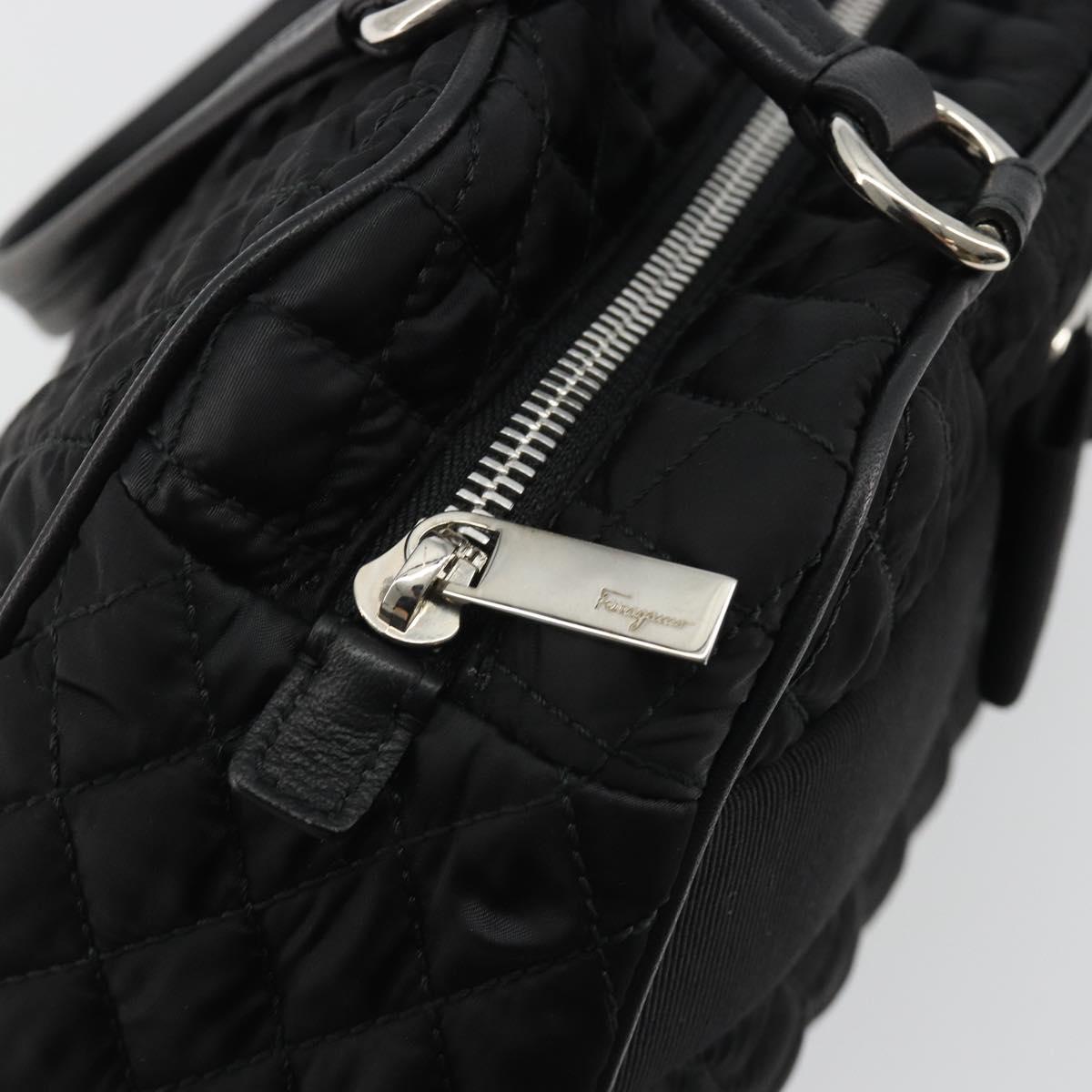 Salvatore Ferragamo Hand Bag Nylon Black Silver Auth gh2165A