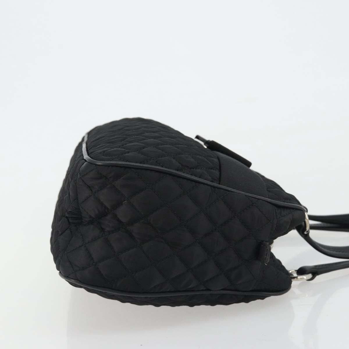 Salvatore Ferragamo Hand Bag Nylon Black Silver Auth gh2165A